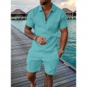 2-Piece Men's Athleisure Zipped Wear Short-sleeved Shorts Sports Casual Suit