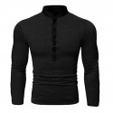 Men's Long Sleeve Henry Polo Shirt Button Patchwork V Neck Stand-up Collar Body Shaper Fall Comfy Casual Tee Tops