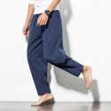 men cotton casual pants elastic waist loose fit straight-legs stretchy summer beach long baggy pants (black,large)