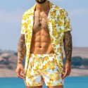 Men's Tracksuit Sweatsuit 2 Piece Drawstring Turndown Floral / Botanical Stripes Sport Athleisure Outfit Set Clothing Suit Short Sleeve Breathable Quick Dry Moisture Wicking Soft Fitness Gym Workout