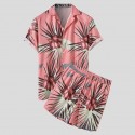 Men's Tracksuit Sweatsuit 2 Piece Drawstring Turndown Floral / Botanical Stripes Sport Athleisure Outfit Set Clothing Suit Short Sleeve Breathable Quick Dry Moisture Wicking Soft Fitness Gym Workout