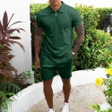 Men's 2 Piece Set Crop Top Shirt Collar Solid Color Sport Athleisure Clothing Suit Short Sleeves Breathable Soft Comfortable Everyday Use Street Casual Athleisure Daily Activewear Outdoor / 2 Pieces
