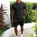 Men's 2 Piece Set Crop Top Shirt Collar Solid Color Sport Athleisure Clothing Suit Short Sleeves Breathable Soft Comfortable Everyday Use Street Casual Athleisure Daily Activewear Outdoor / 2 Pieces