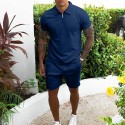 Men's 2 Piece Set Crop Top Shirt Collar Solid Color Sport Athleisure Clothing Suit Short Sleeves Breathable Soft Comfortable Everyday Use Street Casual Athleisure Daily Activewear Outdoor / 2 Pieces