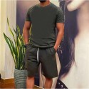 Men's Tracksuit Sweatsuit 2 Piece Drawstring Crew Neck Solid Colored Sport Athleisure Outfit Set Clothing Suit Short Sleeve Breathable Quick Dry Moisture Wicking Soft Gym Workout Running Jogging