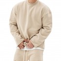 Men's Sweatshirt Tee / T-shirt Long Sleeve Top Street Casual Winter Cotton Warm Breathable Soft Everyday Use Sportswear Almond Black Grey Activewear / Athleisure