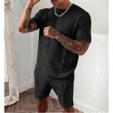 Men's Tracksuit Sweatsuit 2 Piece Drawstring Crew Neck Plaid Checkered Sport Athleisure Outfit Set Clothing Suit Short Sleeve Breathable Moisture Wicking Soft Sweat Out Gym Workout Running Jogging