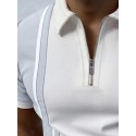 Men's Golf Shirt Tennis Shirt Striped Turndown Casual Daily Street Zipper Print Short Sleeve Tops Fashion Comfortable Sports Gray Navy Blue Summer Shirts Holiday Vacation Quick Dry