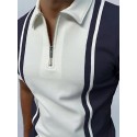 Men's Golf Shirt Tennis Shirt Striped Turndown Casual Daily Street Zipper Print Short Sleeve Tops Fashion Comfortable Sports Gray Navy Blue Summer Shirts Holiday Vacation Quick Dry