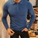 Men's Golf Shirt Solid Color Turndown Royal Blue Long Sleeve Street Daily Button-Down Tops Fashion Casual Chunky Comfortable / Beach