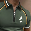 Men's Golf Shirt Letter Turndown Black Blue Gray Purple Army Green Short Sleeve Street Casual Zipper Tops Fashion Casual Comfortable / Beach
