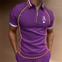 Men's Golf Shirt Letter Turndown Black Blue Gray Purple Army Green Short Sleeve Street Casual Zipper Tops Fashion Casual Comfortable / Beach