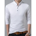 Men's Golf Shirt Solid Color Standing Collar White Black Gray Red Navy Blue Long Sleeve Outdoor Street Button-Down Tops Cotton Casual Comfortable