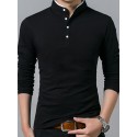 Men's Golf Shirt Solid Color Standing Collar White Black Gray Red Navy Blue Long Sleeve Outdoor Street Button-Down Tops Cotton Casual Comfortable