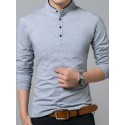 Men's Golf Shirt Solid Color Standing Collar White Black Gray Red Navy Blue Long Sleeve Outdoor Street Button-Down Tops Cotton Casual Comfortable