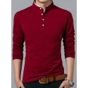 Men's Golf Shirt Solid Color Standing Collar White Black Gray Red Navy Blue Long Sleeve Outdoor Street Button-Down Tops Cotton Casual Comfortable