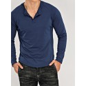 Men's T shirt Tee Tee Solid Colored Henley Green White Black Army Green Grey Long Sleeve Daily Tops Basic Classic Muscle Big and Tall / Wet and Dry Cleaning