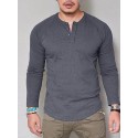 Men's T shirt Tee Tee Solid Colored Henley Green White Black Army Green Grey Long Sleeve Daily Tops Basic Classic Muscle Big and Tall / Wet and Dry Cleaning