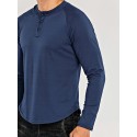 Men's T shirt Tee Tee Solid Colored Henley Green White Black Army Green Grey Long Sleeve Daily Tops Basic Classic Muscle Big and Tall / Wet and Dry Cleaning