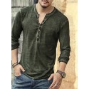 Men's T shirt Tee Henley Shirt Solid Color Henley Green Black Blue Red Long Sleeve Plus Size Street Casual Button-Down Tops Basic Casual Classic Muscle