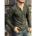 Men's T shirt Tee Henley Shirt Solid Color Henley Green Black Blue Red Long Sleeve Plus Size Street Casual Button-Down Tops Basic Casual Classic Muscle