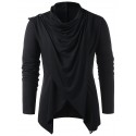 men's retro knight solid heap collar long sleeve t-shirt casual loose asymmetrical punk pullover blouse tops army green