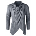 men's retro knight solid heap collar long sleeve t-shirt casual loose asymmetrical punk pullover blouse tops army green