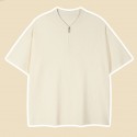 Men's T shirt Tee Solid Color Stand Collar Black Khaki Light gray Dark Gray Coffee Short Sleeve Daily Holiday Zipper Tops Cotton Casual Comfortable / Summer / Summer