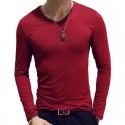 Men's T shirt Tee Shirt Tee Graphic Solid Colored V Neck White Black Wine Army Green Navy Blue Long Sleeve Plus Size Daily Weekend Slim Tops Basic Designer Muscle Big and Tall / Spring / Fall