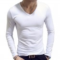 Men's T shirt Tee Shirt Tee Graphic Solid Colored V Neck White Black Wine Army Green Navy Blue Long Sleeve Plus Size Daily Weekend Slim Tops Basic Designer Muscle Big and Tall / Spring / Fall