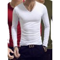 Men's T shirt Tee Shirt Tee Graphic Solid Colored V Neck White Black Wine Army Green Navy Blue Long Sleeve Plus Size Daily Weekend Slim Tops Basic Designer Muscle Big and Tall / Spring / Fall