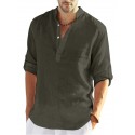 Men's Shirt 100% Slub Cotton Solid Color Henley Street Casual Daily Button-Down Short Sleeve Tops Fashion Comfortable Breathable White Summer Vacation Holiday Beach Outdoor Lightweight Quick Dry