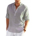 Men's Shirt 100% Slub Cotton Solid Color Henley Street Casual Daily Button-Down Short Sleeve Tops Fashion Comfortable Breathable White Summer Vacation Holiday Beach Outdoor Lightweight Quick Dry
