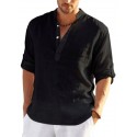 Men's Shirt 100% Slub Cotton Solid Color Henley Street Casual Daily Button-Down Short Sleeve Tops Fashion Comfortable Breathable White Summer Vacation Holiday Beach Outdoor Lightweight Quick Dry