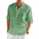Men's Shirt 100% Slub Cotton Solid Color Henley Street Casual Daily Button-Down Short Sleeve Tops Fashion Comfortable Breathable White Summer Vacation Holiday Beach Outdoor Lightweight Quick Dry