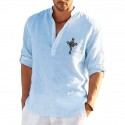 Men's Shirt  Solid Color Cross Standing Collar Street Casual Button-Down Print Half Sleeve Tops Designer Casual Fashion Breathable White Black Gray / Summer