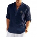 Men's Shirt  Solid Color Cross Standing Collar Street Casual Button-Down Print Half Sleeve Tops Designer Casual Fashion Breathable White Black Gray / Summer