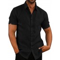 Men's Shirt Cotton Solid Colored Collar Button Down Causal Street Work Daily Short Sleeve Tops Basic Green White Black Summer Shirt Outdoor Comfortable Breathable Quick Dry