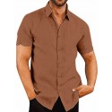 Men's Shirt Cotton Solid Colored Collar Button Down Causal Street Work Daily Short Sleeve Tops Basic Green White Black Summer Shirt Outdoor Comfortable Breathable Quick Dry