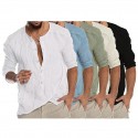 Men's Shirt Solid Color Collar Green White Black Khaki Light Blue Long Sleeve Outdoor Street Button-Down Tops Fashion Designer Casual Big and Tall / Summer / Spring / Summer