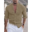 Men's Shirt Solid Color Collar Street Daily Casual Long Sleeve Tops Cotton Lightweight Casual Fashion Comfortable Breathable Blue White Black Holiday Vacation Beach Summer Shirts