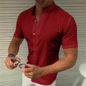 Men's Shirt Solid Color Stand Collar White Black Red Short Sleeve Outdoor Street Button-Down Tops Fashion Casual Breathable Comfortable / Summer / Summer