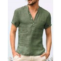 Men's Shirt 100% Cotton Solid Colored Classic Pocket Short Sleeve Tops Casual Daily Street Outdoor Stylish Modern Style Basic V Neck Gray Green White Summer Comfortable Breathable Soft Lightweight