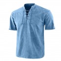Men's Shirt Solid Colored Stand Collar Street Casual Daily Drawstring Short Sleeve Tops Casual Fashion Breathable Comfortable Lightweight Green Black Blue / Spring / Summer