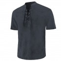 Men's Shirt Solid Colored Stand Collar Street Casual Daily Drawstring Short Sleeve Tops Casual Fashion Breathable Comfortable Lightweight Green Black Blue / Spring / Summer