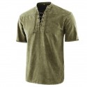 Men's Shirt Solid Colored Stand Collar Street Casual Daily Drawstring Short Sleeve Tops Casual Fashion Breathable Comfortable Lightweight Green Black Blue / Spring / Summer