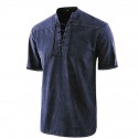 Men's Shirt Solid Colored Stand Collar Street Casual Daily Drawstring Short Sleeve Tops Casual Fashion Breathable Comfortable Lightweight Green Black Blue / Spring / Summer