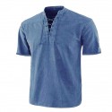 Men's Shirt Solid Colored Stand Collar Street Casual Daily Drawstring Short Sleeve Tops Casual Fashion Breathable Comfortable Lightweight Green Black Blue / Spring / Summer