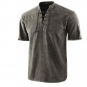 Men's Shirt Solid Colored Stand Collar Street Casual Daily Drawstring Short Sleeve Tops Casual Fashion Breathable Comfortable Lightweight Green Black Blue / Spring / Summer