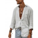 Men's Casual Shirt 100% Cotton Solid Color Collar Button Down Street Daily Outdoor Long Sleeve Tops Simple Lightweight Breathable Comfortable Green White Vacation Beach Travel Holiday